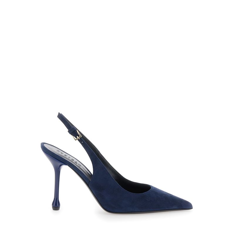 Leplain Women Pointed Toe Pumps With Adjustable Strap In Blue Suede For Women